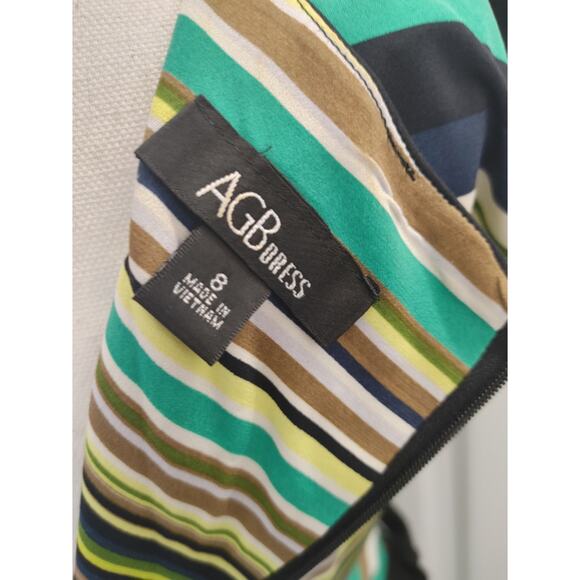 AGB Dress Midi Length Striped Belted Sz 8 Multicolor - Picture 3 of 4